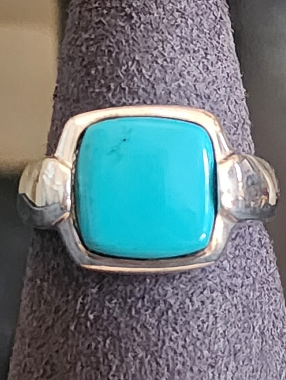 Sterling Silver 925 Cushion Turquoise Statement Ring Size 9.5